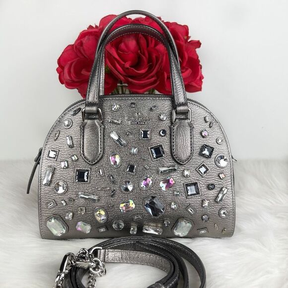 🍓 Kate Spade embellished gunmetal silver satchel 🍓 - Picture 1 of 6